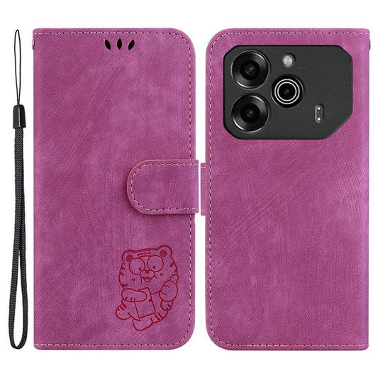 For TECNO Pova 6 5G / 6 Pro 5G Wallet Case Cute Tiger Imprint Leather Phone Cover with Stand - Rose