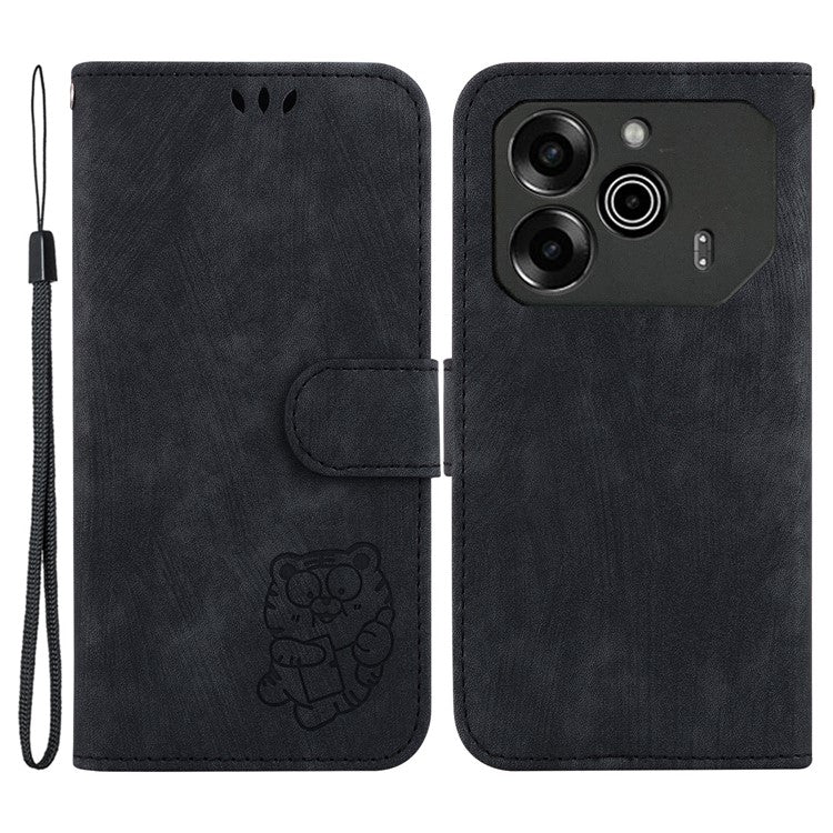 For TECNO Pova 6 5G / 6 Pro 5G Wallet Case Cute Tiger Imprint Leather Phone Cover with Stand - Black