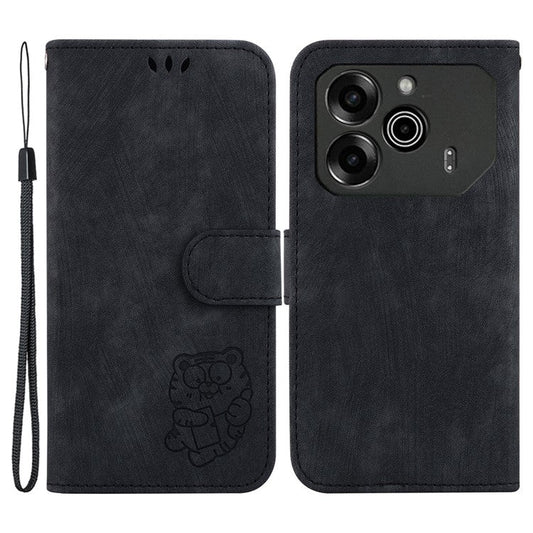 For TECNO Pova 6 5G / 6 Pro 5G Wallet Case Cute Tiger Imprint Leather Phone Cover with Stand - Black