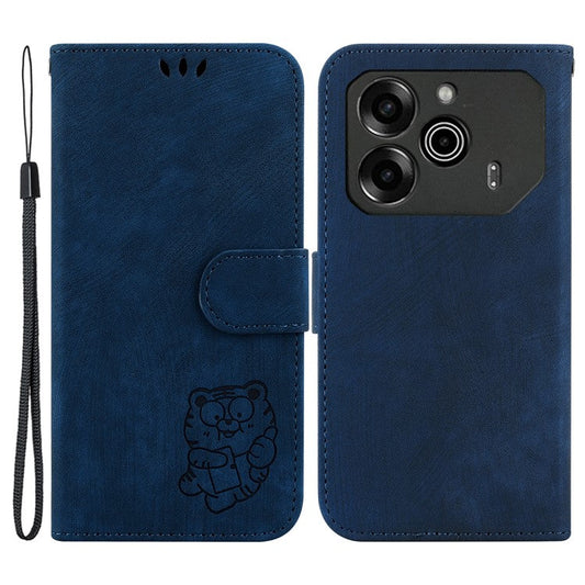 For TECNO Pova 6 5G / 6 Pro 5G Wallet Case Cute Tiger Imprint Leather Phone Cover with Stand - Dark Blue