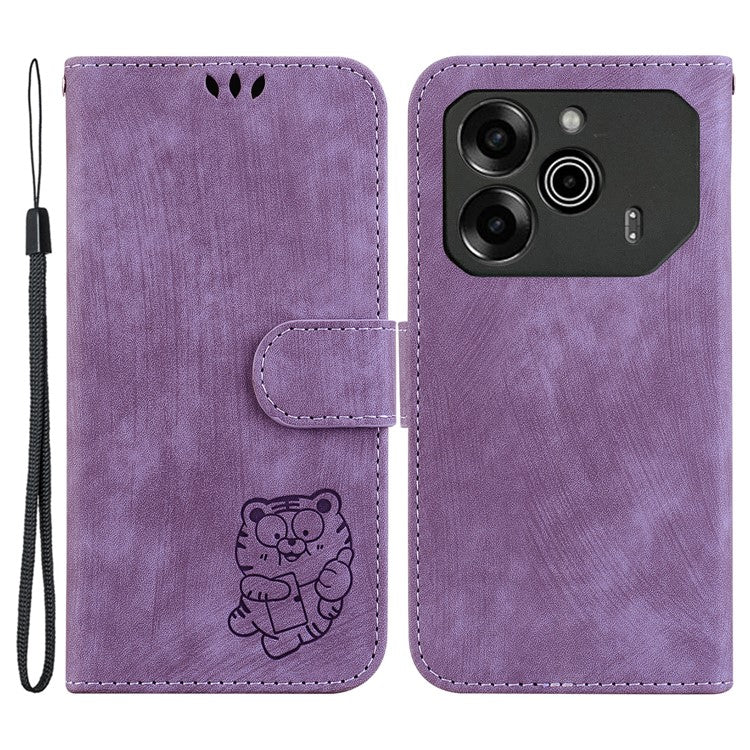 For TECNO Pova 6 5G / 6 Pro 5G Wallet Case Cute Tiger Imprint Leather Phone Cover with Stand - Purple