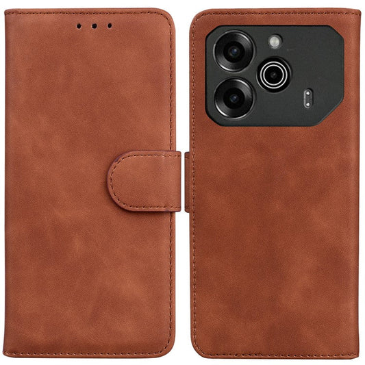 For TECNO Pova 6 5G / 6 Pro 5G Stand Phone Case Solid Color Leather Phone Cover - Brown