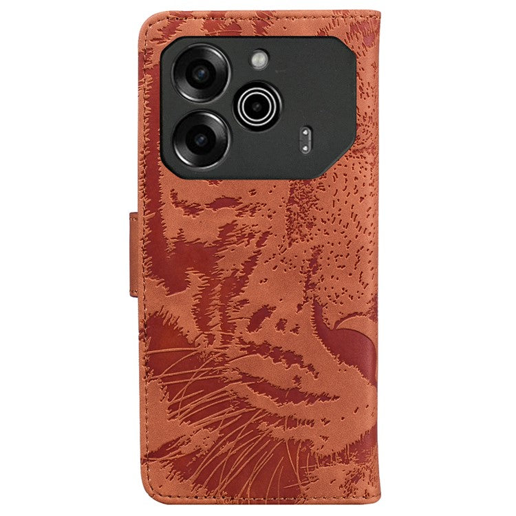 For TECNO Pova 6 5G / 6 Pro 5G Wallet Case Tiger Imprint Leather Stand Phone Cover - Brown