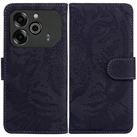 For TECNO Pova 6 5G / 6 Pro 5G Wallet Case Tiger Imprint Leather Stand Phone Cover - Black