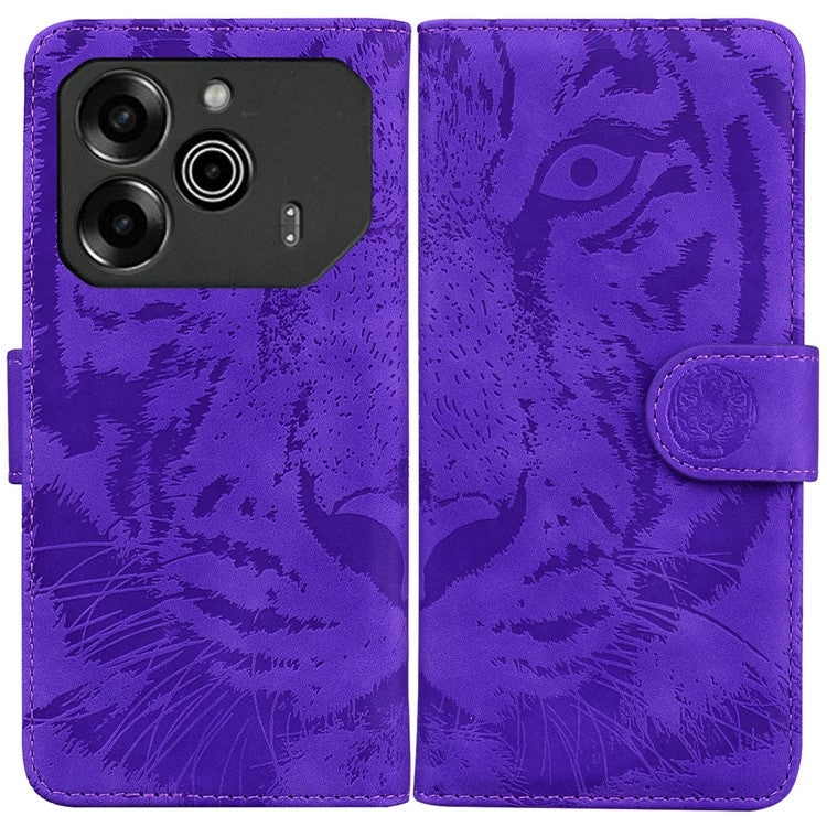 For TECNO Pova 6 5G / 6 Pro 5G Wallet Case Tiger Imprint Leather Stand Phone Cover - Purple