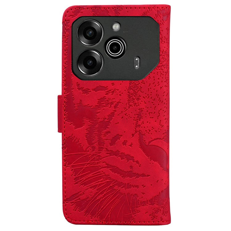 For TECNO Pova 6 5G / 6 Pro 5G Wallet Case Tiger Imprint Leather Stand Phone Cover - Red