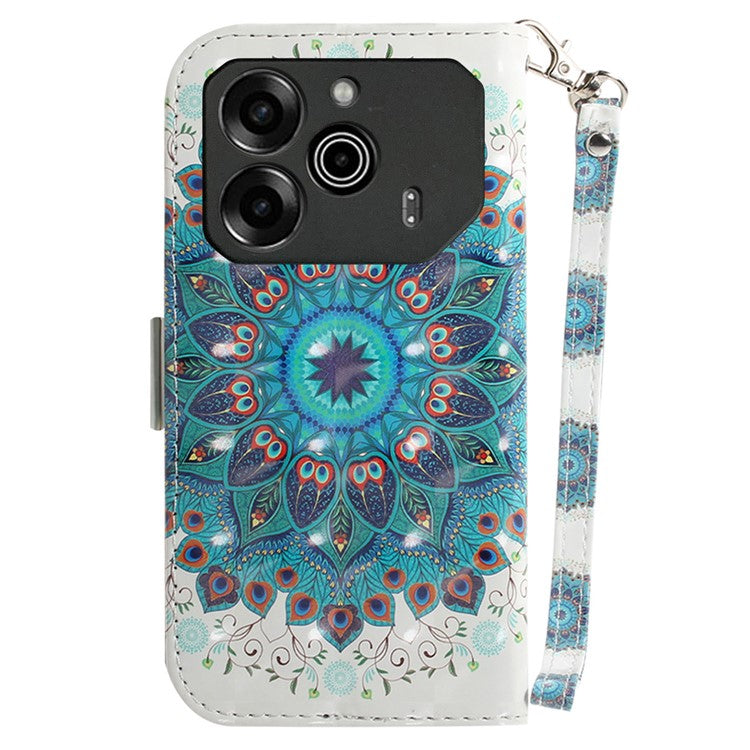 For TECNO Pova 6 5G / 6 Pro 5G Wallet Case Pattern Print PU Leather Phone Cover with Stand - Peacock Wreath