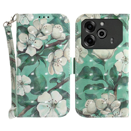 For TECNO Pova 6 5G / 6 Pro 5G Wallet Case Pattern Print PU Leather Phone Cover with Stand - Watercolor Flowers