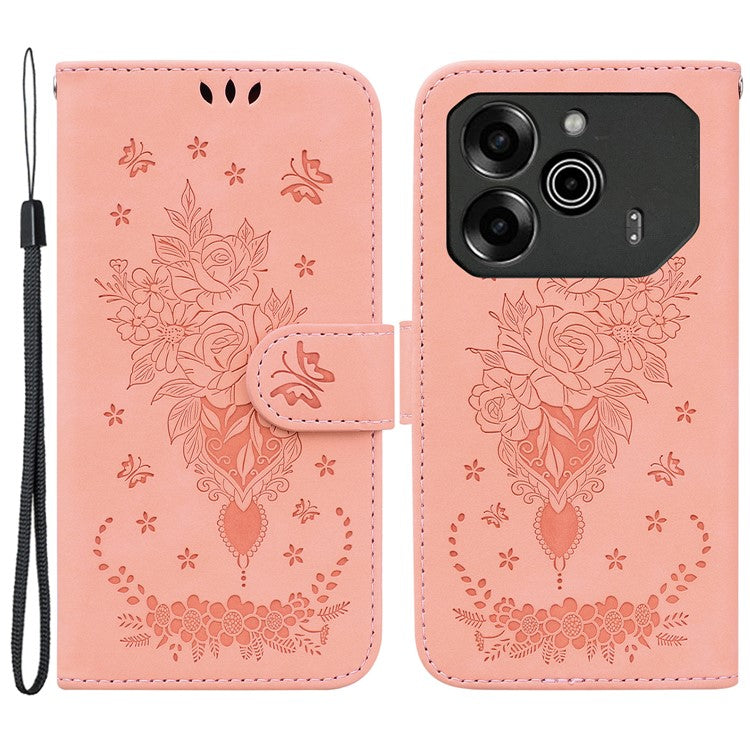 For TECNO Pova 6 5G / 6 Pro 5G Case Butterfly Rose Imprint Leather Phone Cover Wallet Stand - Pink