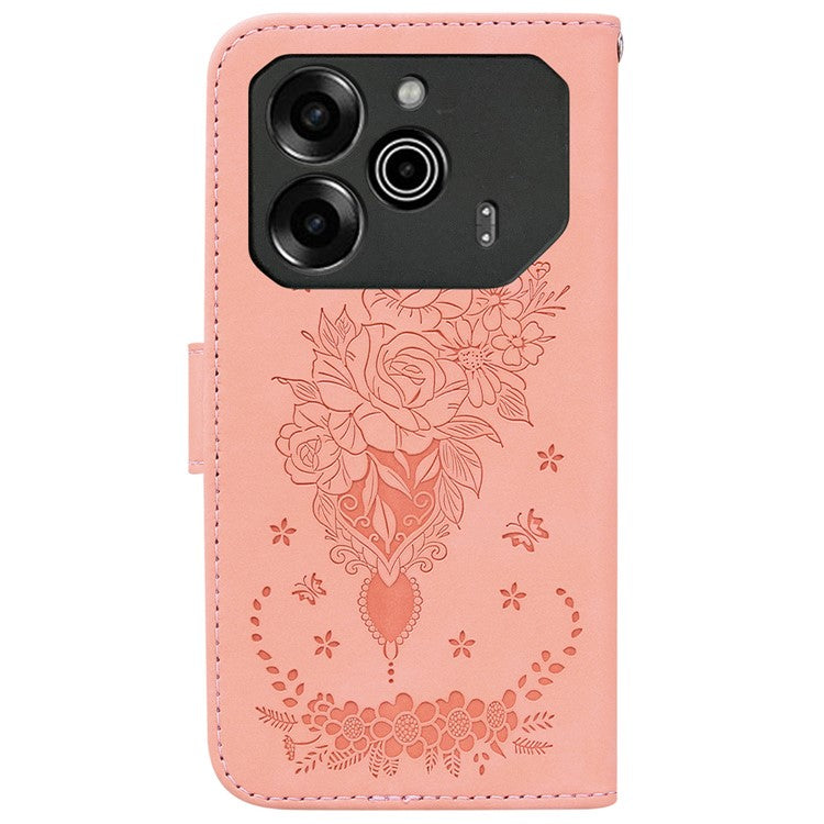 For TECNO Pova 6 5G / 6 Pro 5G Case Butterfly Rose Imprint Leather Phone Cover Wallet Stand - Pink