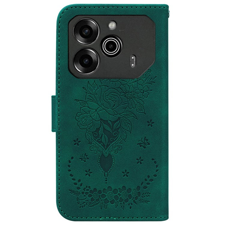 For TECNO Pova 6 5G / 6 Pro 5G Case Butterfly Rose Imprint Leather Phone Cover Wallet Stand - Green