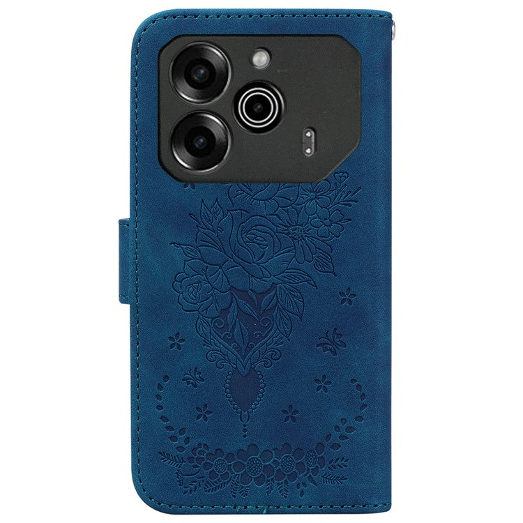 For TECNO Pova 6 5G / 6 Pro 5G Case Butterfly Rose Imprint Leather Phone Cover Wallet Stand - Blue
