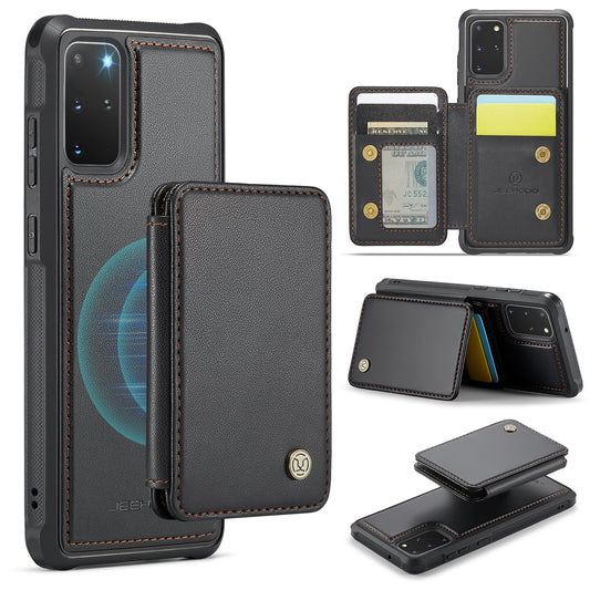 JEEHOOD J05 For Samsung Galaxy S20 Plus 5G / 4G Magnetic Case PU+TPU Phone Cover Card Holder Kickstand - Black