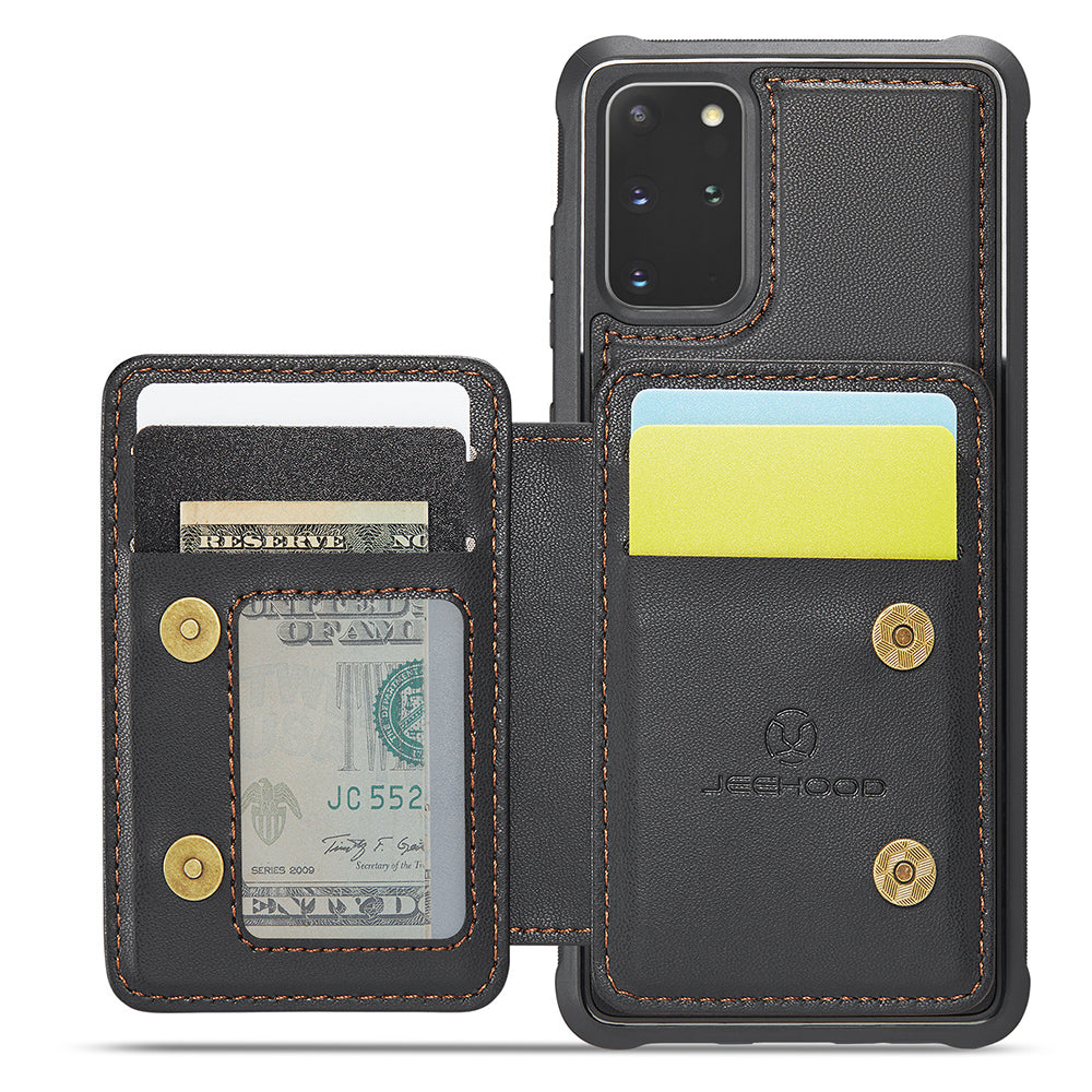 JEEHOOD J05 For Samsung Galaxy S20 Plus 5G / 4G Magnetic Case PU+TPU Phone Cover Card Holder Kickstand - Black