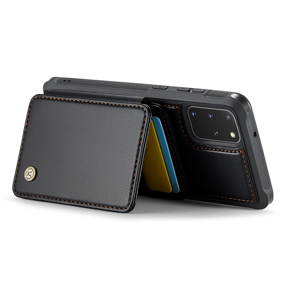 JEEHOOD J05 For Samsung Galaxy S20 Plus 5G / 4G Magnetic Case PU+TPU Phone Cover Card Holder Kickstand - Black