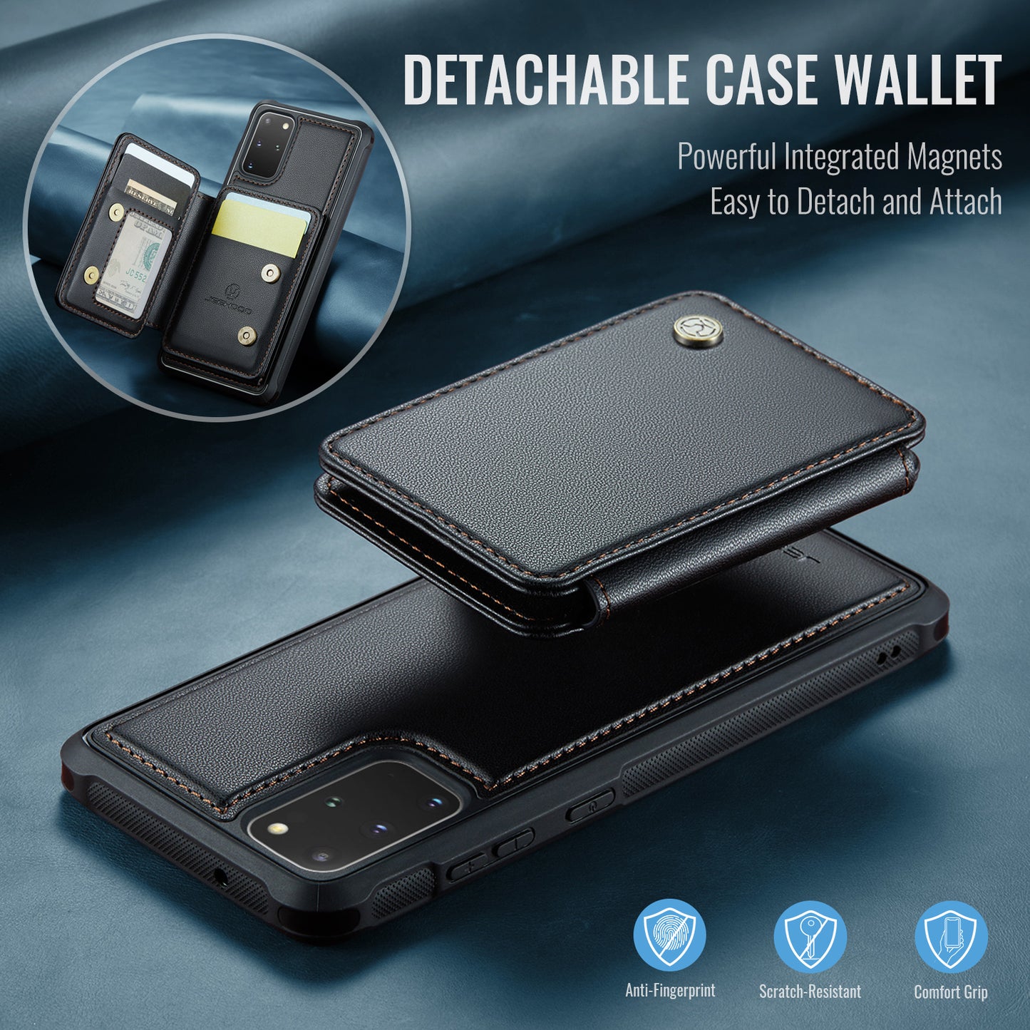 JEEHOOD J05 For Samsung Galaxy S20 Plus 5G / 4G Magnetic Case PU+TPU Phone Cover Card Holder Kickstand - Black