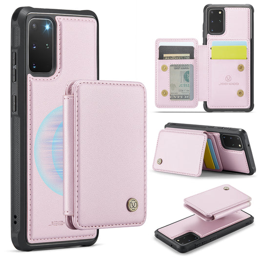 JEEHOOD J05 For Samsung Galaxy S20 Plus 5G / 4G Magnetic Case PU+TPU Phone Cover Card Holder Kickstand - Pink
