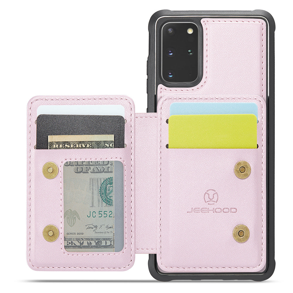 JEEHOOD J05 For Samsung Galaxy S20 Plus 5G / 4G Magnetic Case PU+TPU Phone Cover Card Holder Kickstand - Pink