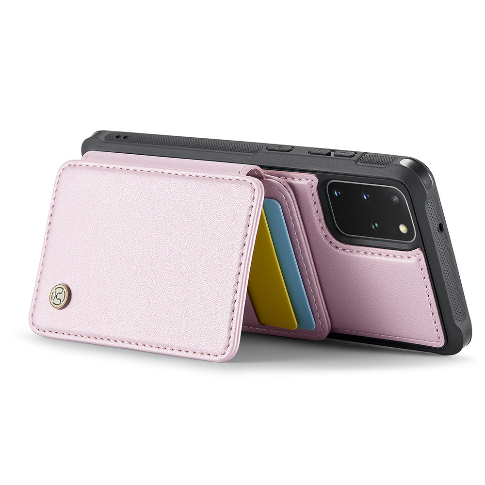 JEEHOOD J05 For Samsung Galaxy S20 Plus 5G / 4G Magnetic Case PU+TPU Phone Cover Card Holder Kickstand - Pink