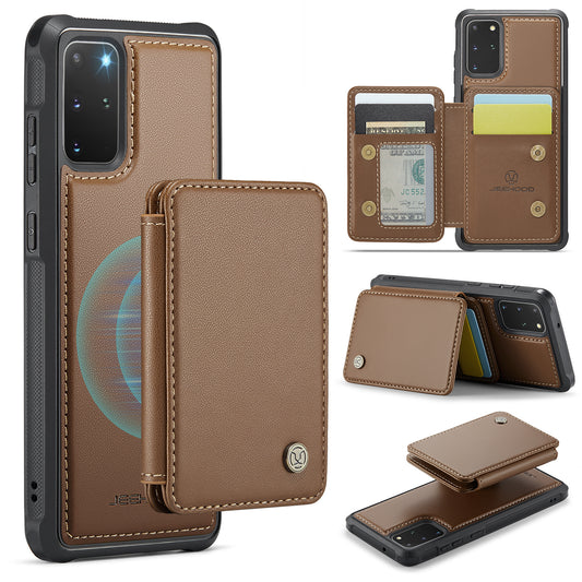 JEEHOOD J05 For Samsung Galaxy S20 Plus 5G / 4G Magnetic Case PU+TPU Phone Cover Card Holder Kickstand - Brown