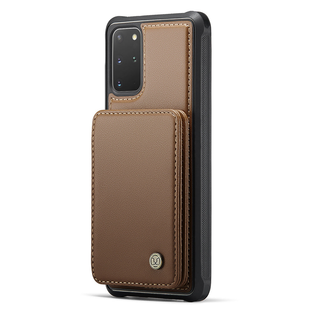 JEEHOOD J05 For Samsung Galaxy S20 Plus 5G / 4G Magnetic Case PU+TPU Phone Cover Card Holder Kickstand - Brown