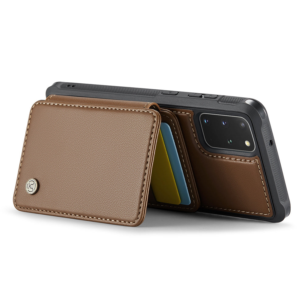 JEEHOOD J05 For Samsung Galaxy S20 Plus 5G / 4G Magnetic Case PU+TPU Phone Cover Card Holder Kickstand - Brown