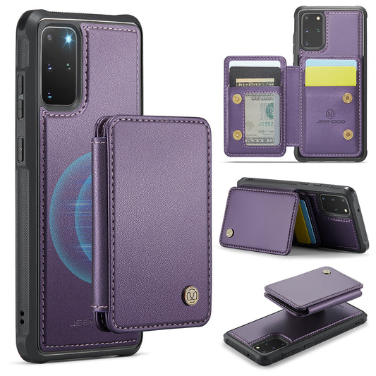 JEEHOOD J05 For Samsung Galaxy S20 Plus 5G / 4G Magnetic Case PU+TPU Phone Cover Card Holder Kickstand - Purple