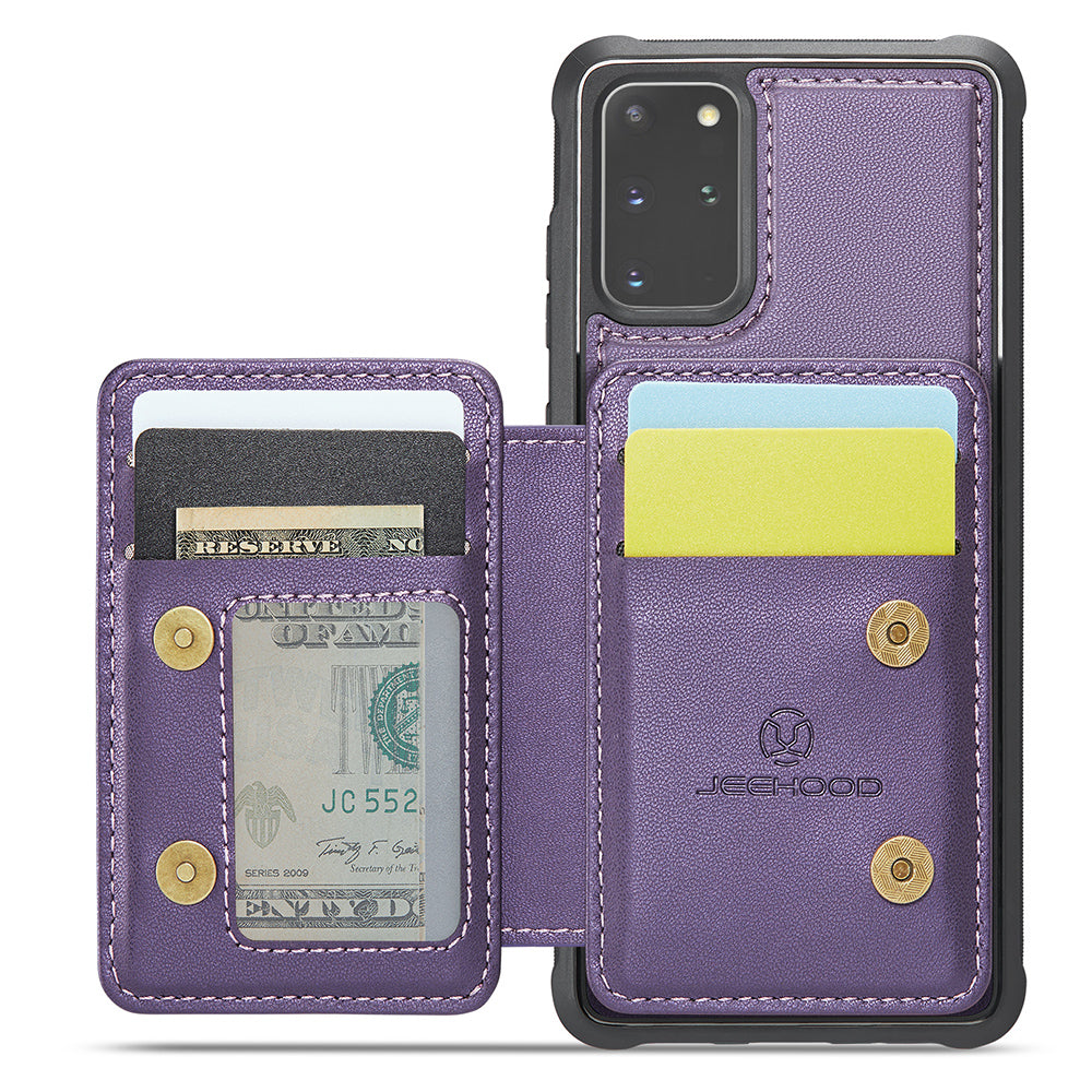 JEEHOOD J05 For Samsung Galaxy S20 Plus 5G / 4G Magnetic Case PU+TPU Phone Cover Card Holder Kickstand - Purple