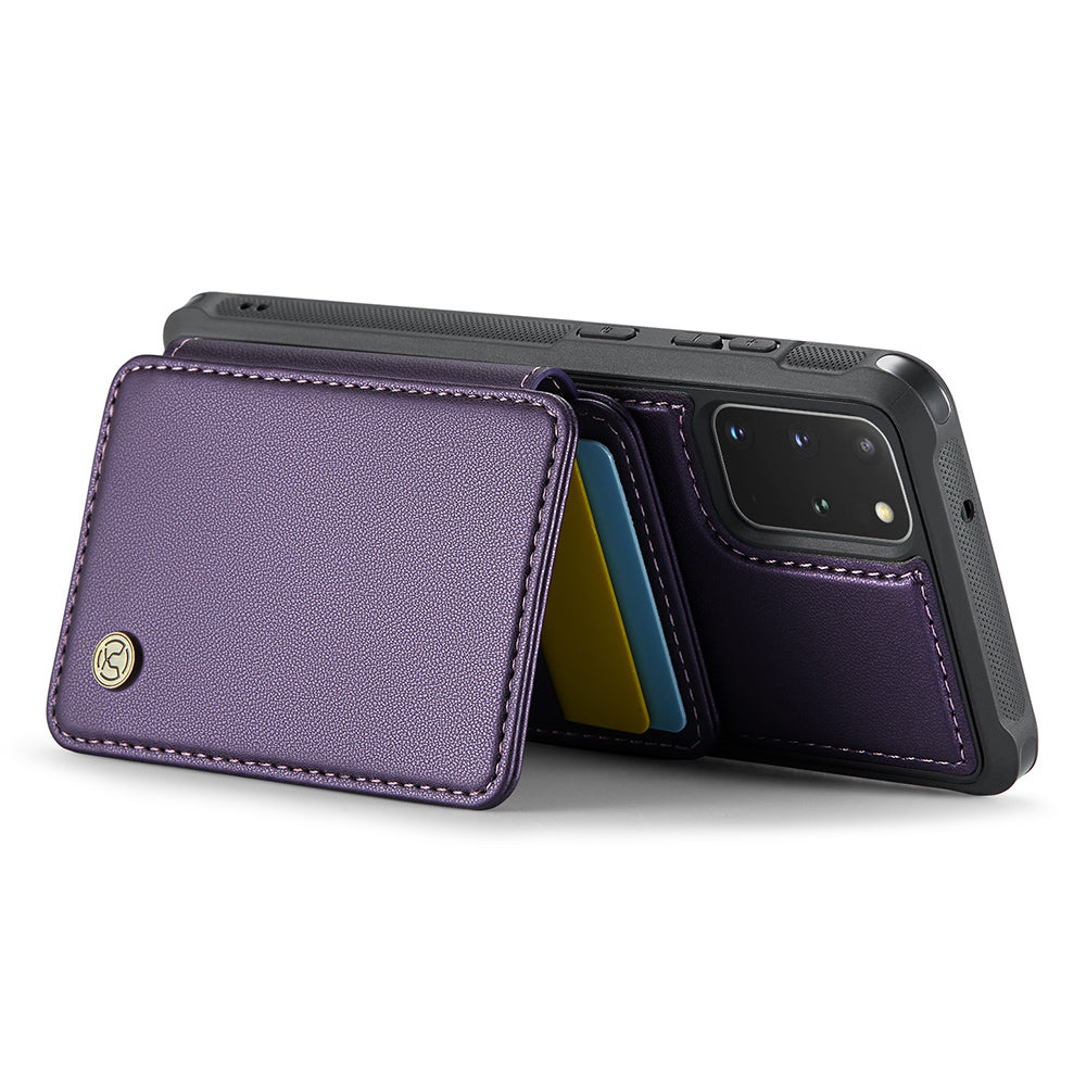 JEEHOOD J05 For Samsung Galaxy S20 Plus 5G / 4G Magnetic Case PU+TPU Phone Cover Card Holder Kickstand - Purple