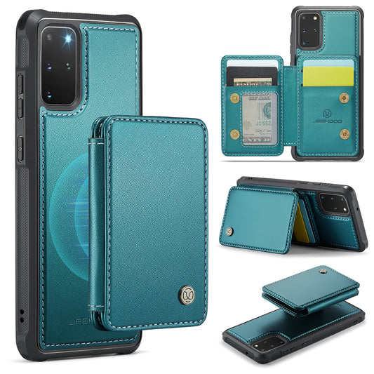 JEEHOOD J05 For Samsung Galaxy S20 Plus 5G / 4G Magnetic Case PU+TPU Phone Cover Card Holder Kickstand - Cyan