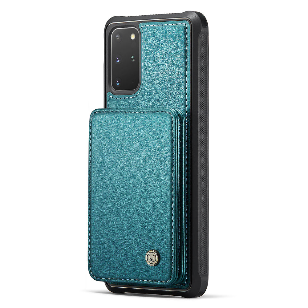 JEEHOOD J05 For Samsung Galaxy S20 Plus 5G / 4G Magnetic Case PU+TPU Phone Cover Card Holder Kickstand - Cyan