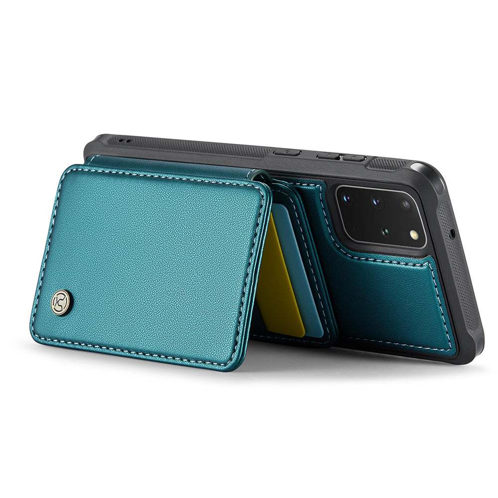 JEEHOOD J05 For Samsung Galaxy S20 Plus 5G / 4G Magnetic Case PU+TPU Phone Cover Card Holder Kickstand - Cyan