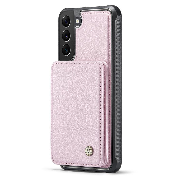 JEEHOOD J05 For Samsung Galaxy S22+ 5G Case TPU+Leather Phone Cover with Magnetic Detachable Card Bag - Pink