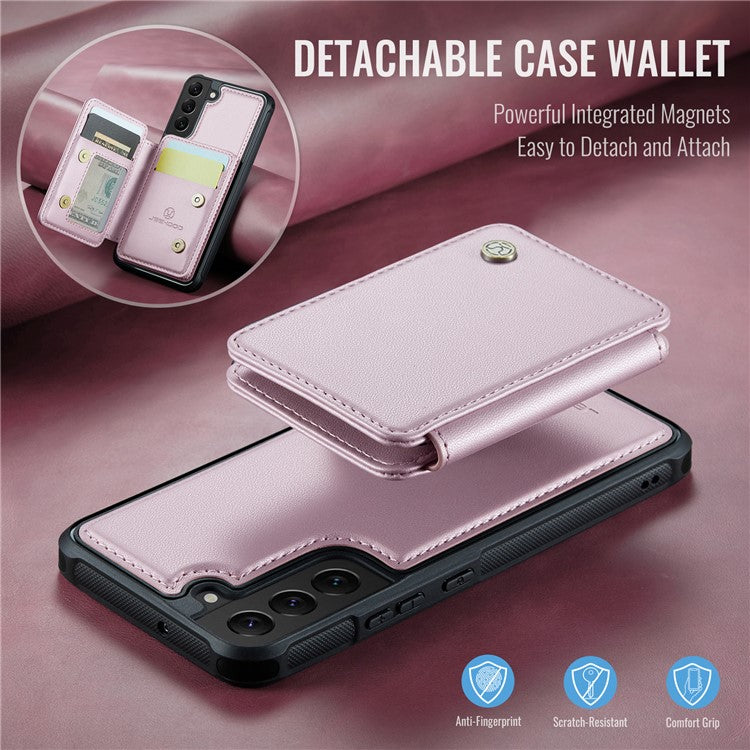 JEEHOOD J05 For Samsung Galaxy S22+ 5G Case TPU+Leather Phone Cover with Magnetic Detachable Card Bag - Pink
