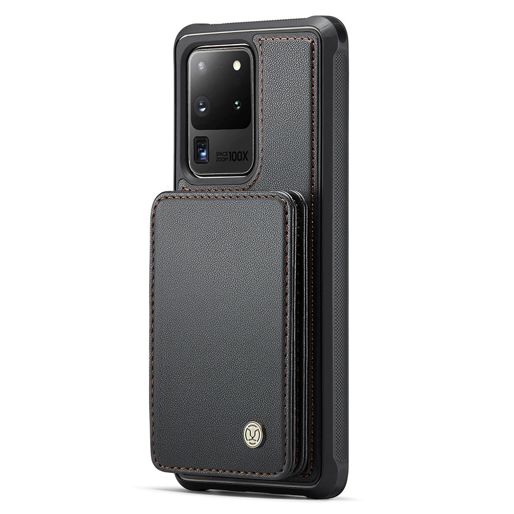 JEEHOOD J05 For Samsung Galaxy S20 Ultra Magnetic Case with Card Bag PU+TPU Kickstand Phone Cover - Black