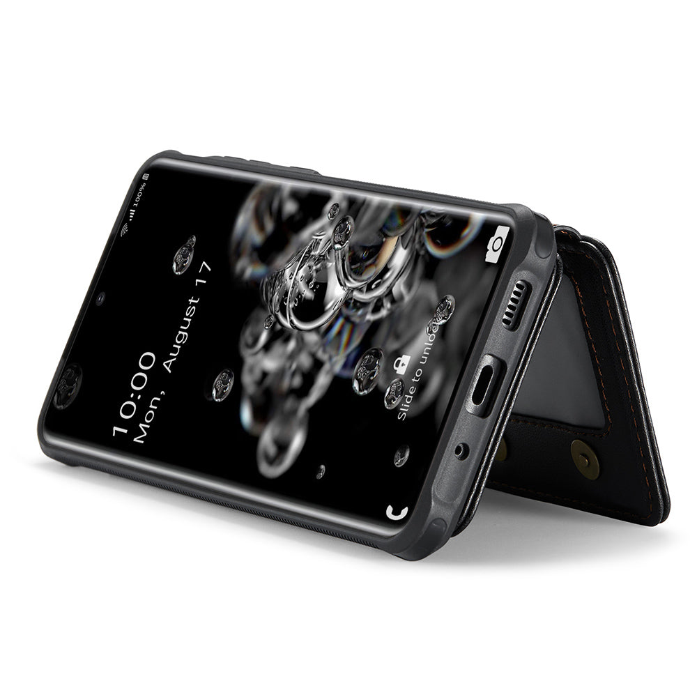 JEEHOOD J05 For Samsung Galaxy S20 Ultra Magnetic Case with Card Bag PU+TPU Kickstand Phone Cover - Black