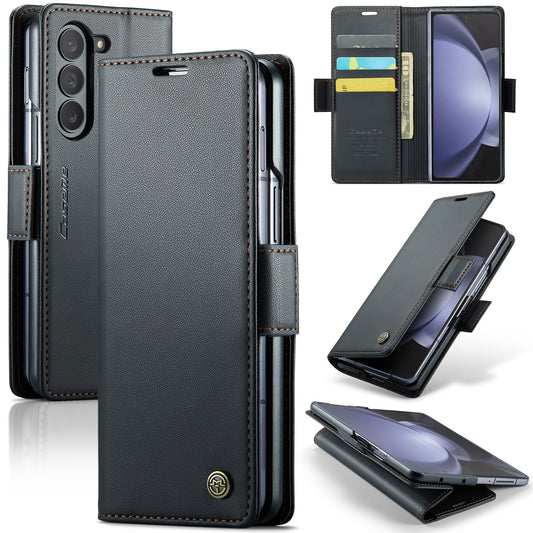 CASEME 023 Series For Samsung Galaxy Z Fold6 5G Case RFID Blocking Wallet Stand Phone Cover - Black