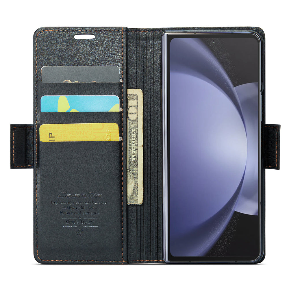 CASEME 023 Series For Samsung Galaxy Z Fold6 5G Case RFID Blocking Wallet Stand Phone Cover - Black
