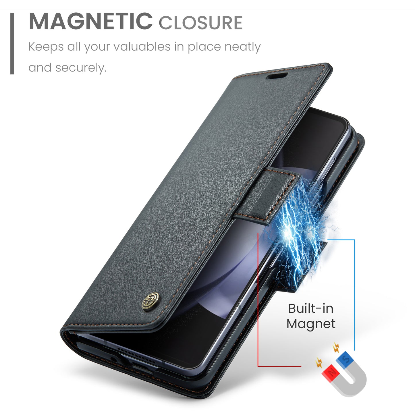 CASEME 023 Series For Samsung Galaxy Z Fold6 5G Case RFID Blocking Wallet Stand Phone Cover - Black