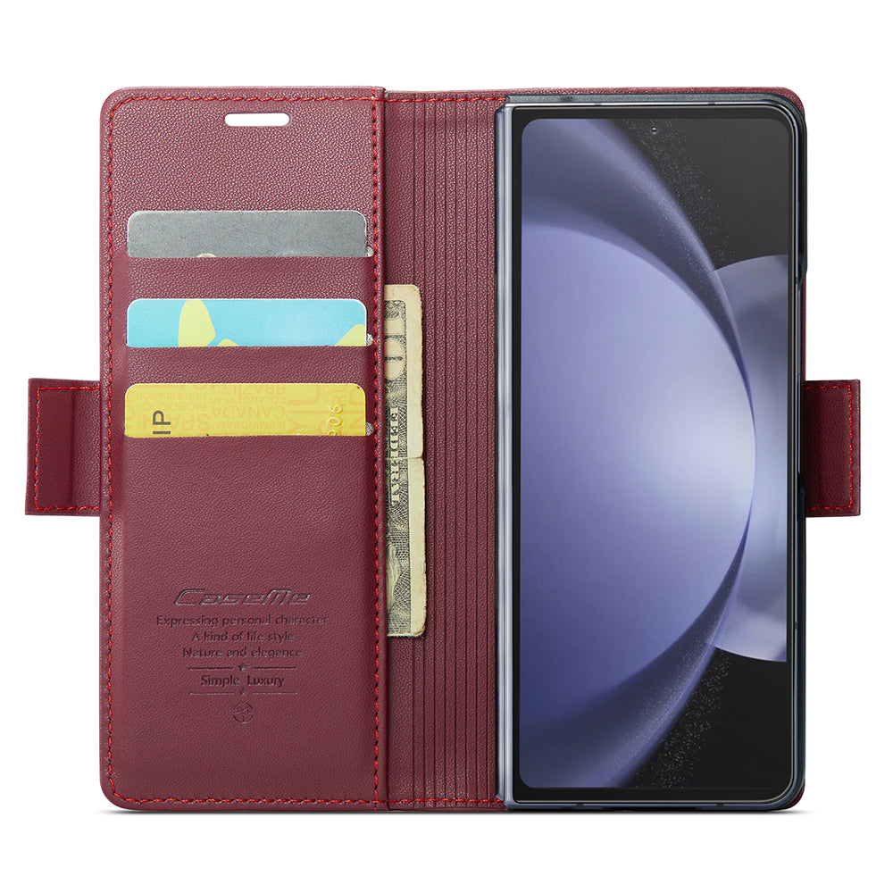 CASEME 023 Series For Samsung Galaxy Z Fold6 5G Case RFID Blocking Wallet Stand Phone Cover - Wine Red