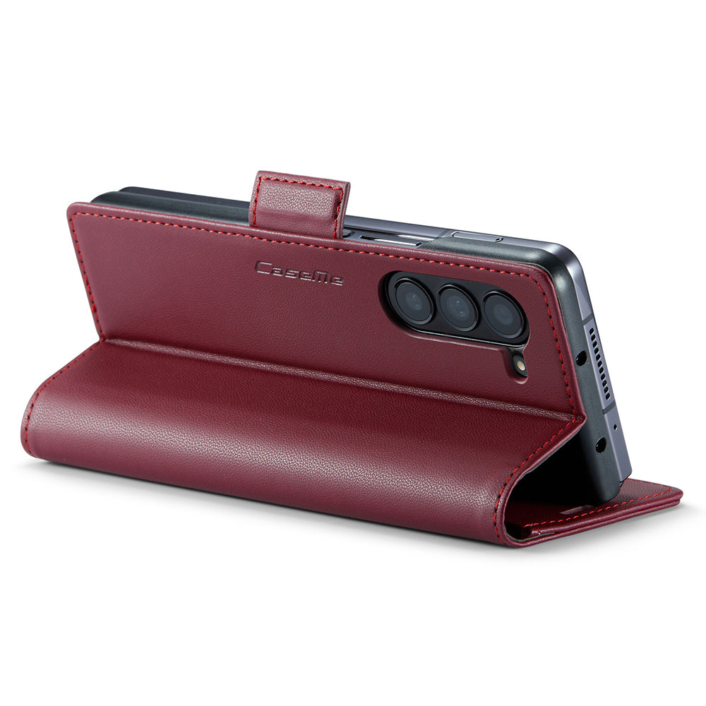 CASEME 023 Series For Samsung Galaxy Z Fold6 5G Case RFID Blocking Wallet Stand Phone Cover - Wine Red