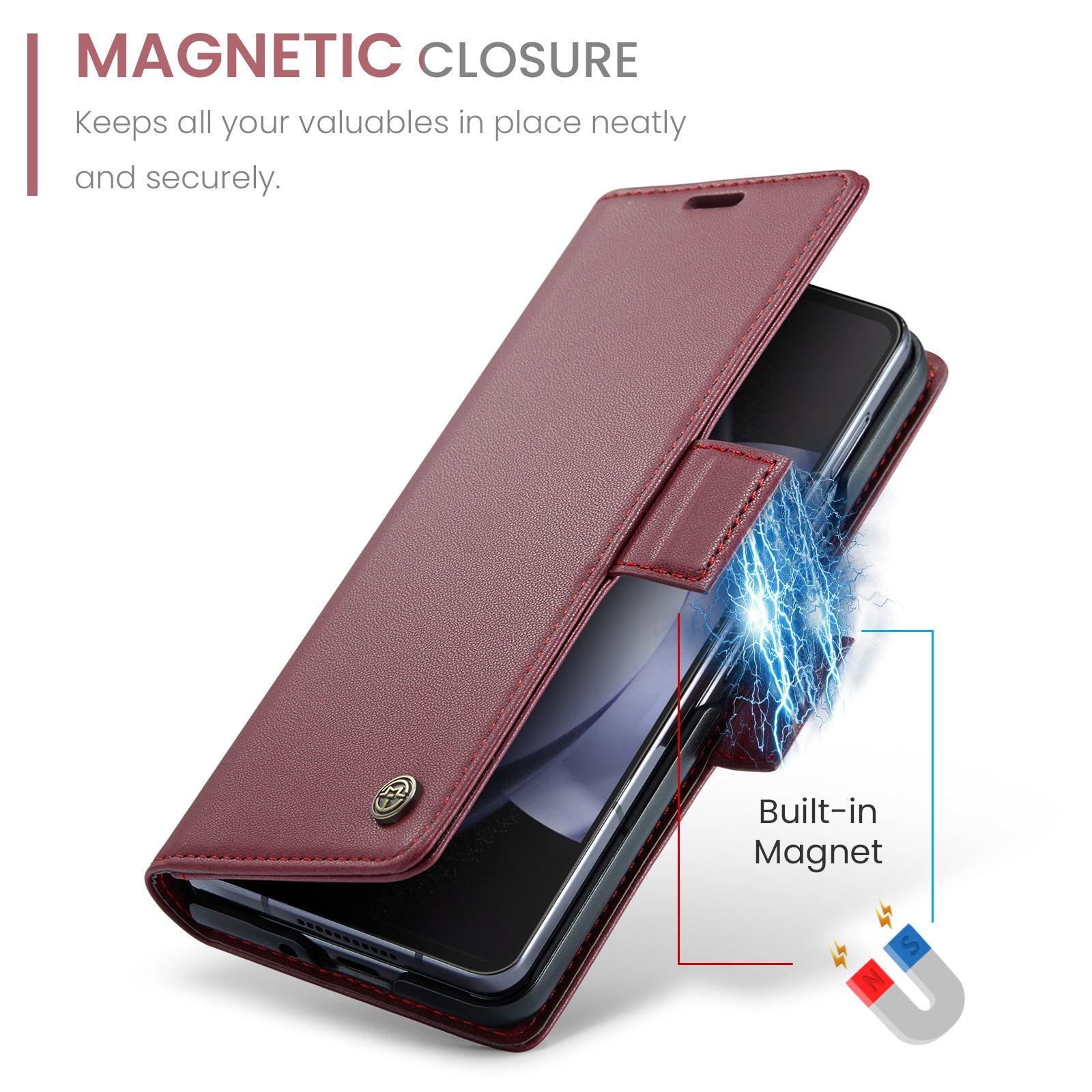 CASEME 023 Series For Samsung Galaxy Z Fold6 5G Case RFID Blocking Wallet Stand Phone Cover - Wine Red