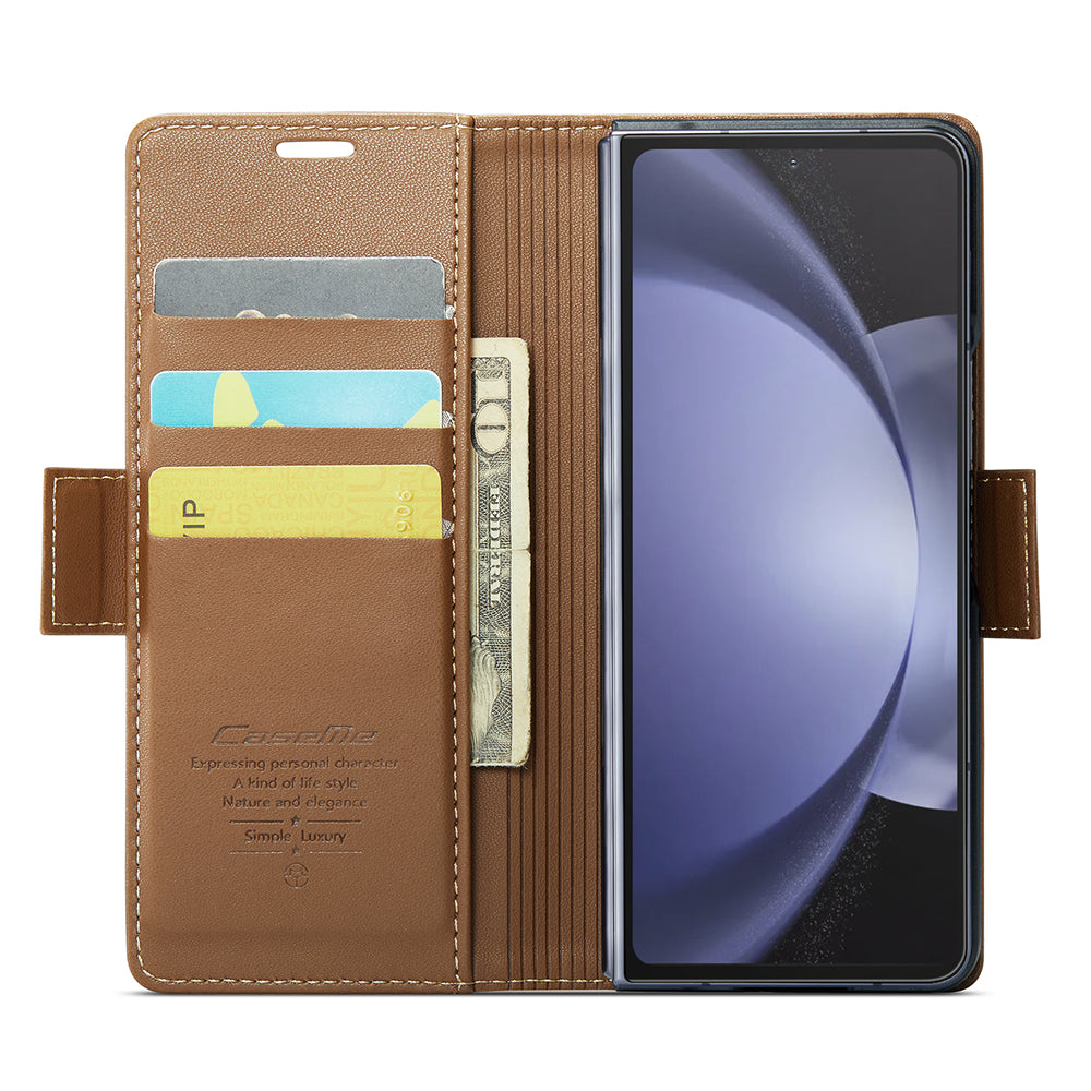CASEME 023 Series For Samsung Galaxy Z Fold6 5G Case RFID Blocking Wallet Stand Phone Cover - Brown