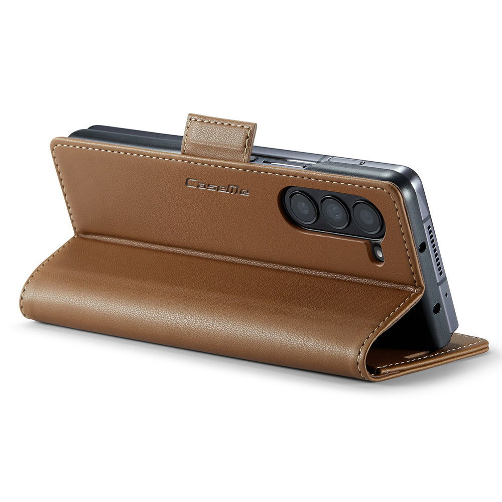 CASEME 023 Series For Samsung Galaxy Z Fold6 5G Case RFID Blocking Wallet Stand Phone Cover - Brown
