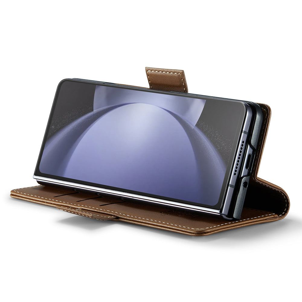 CASEME 023 Series For Samsung Galaxy Z Fold6 5G Case RFID Blocking Wallet Stand Phone Cover - Brown