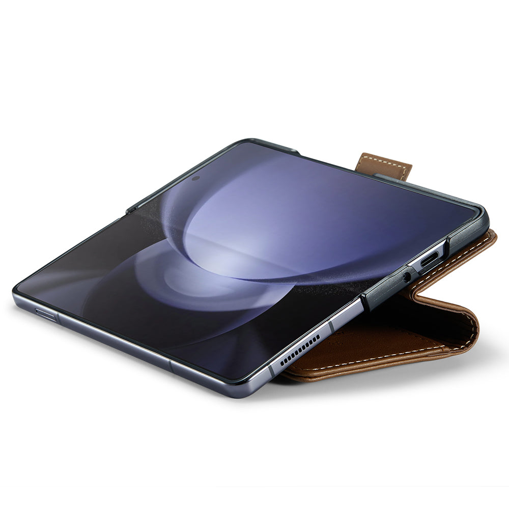 CASEME 023 Series For Samsung Galaxy Z Fold6 5G Case RFID Blocking Wallet Stand Phone Cover - Brown