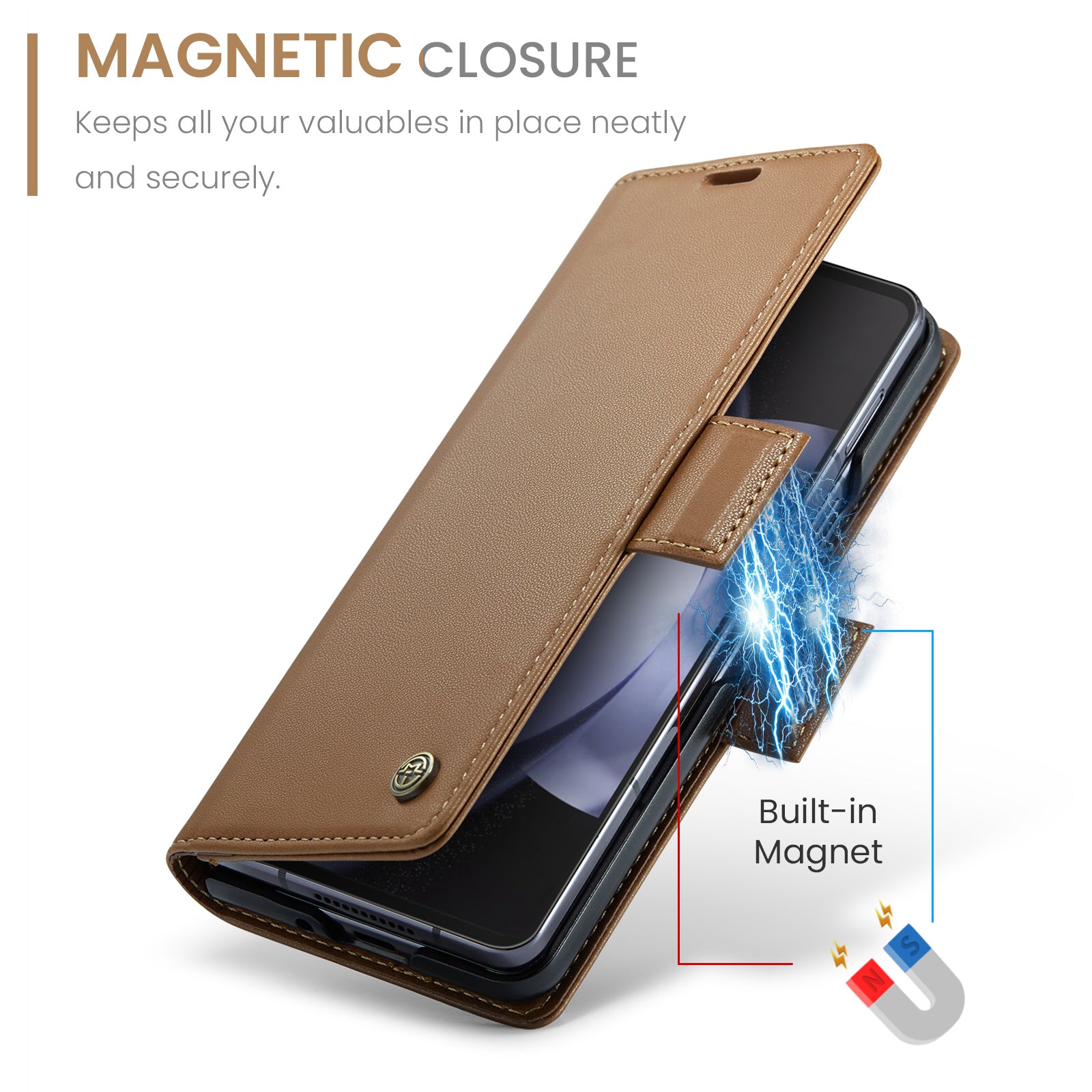 CASEME 023 Series For Samsung Galaxy Z Fold6 5G Case RFID Blocking Wallet Stand Phone Cover - Brown