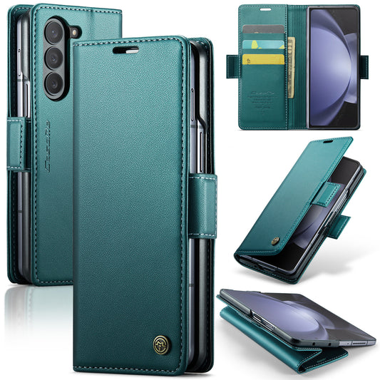 CASEME 023 Series For Samsung Galaxy Z Fold6 5G Case RFID Blocking Wallet Stand Phone Cover - Green