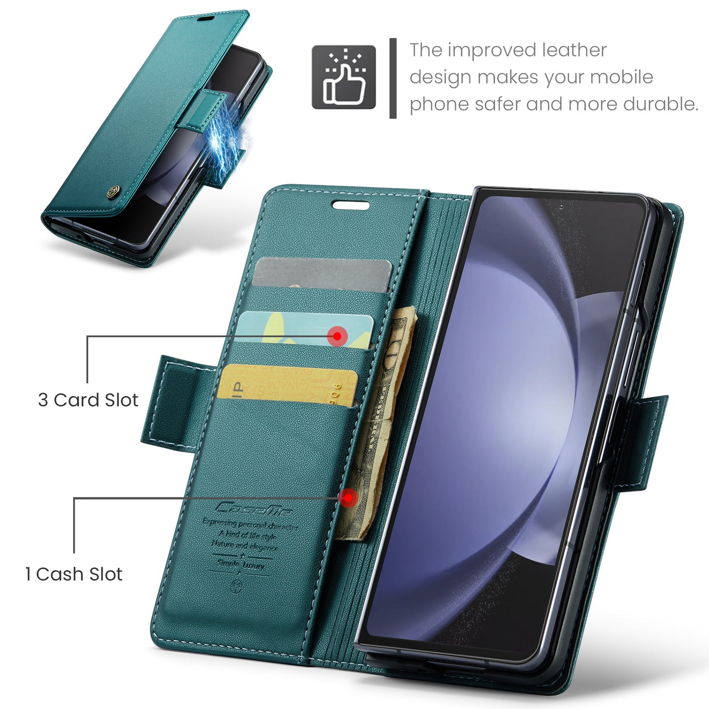 CASEME 023 Series For Samsung Galaxy Z Fold6 5G Case RFID Blocking Wallet Stand Phone Cover - Green