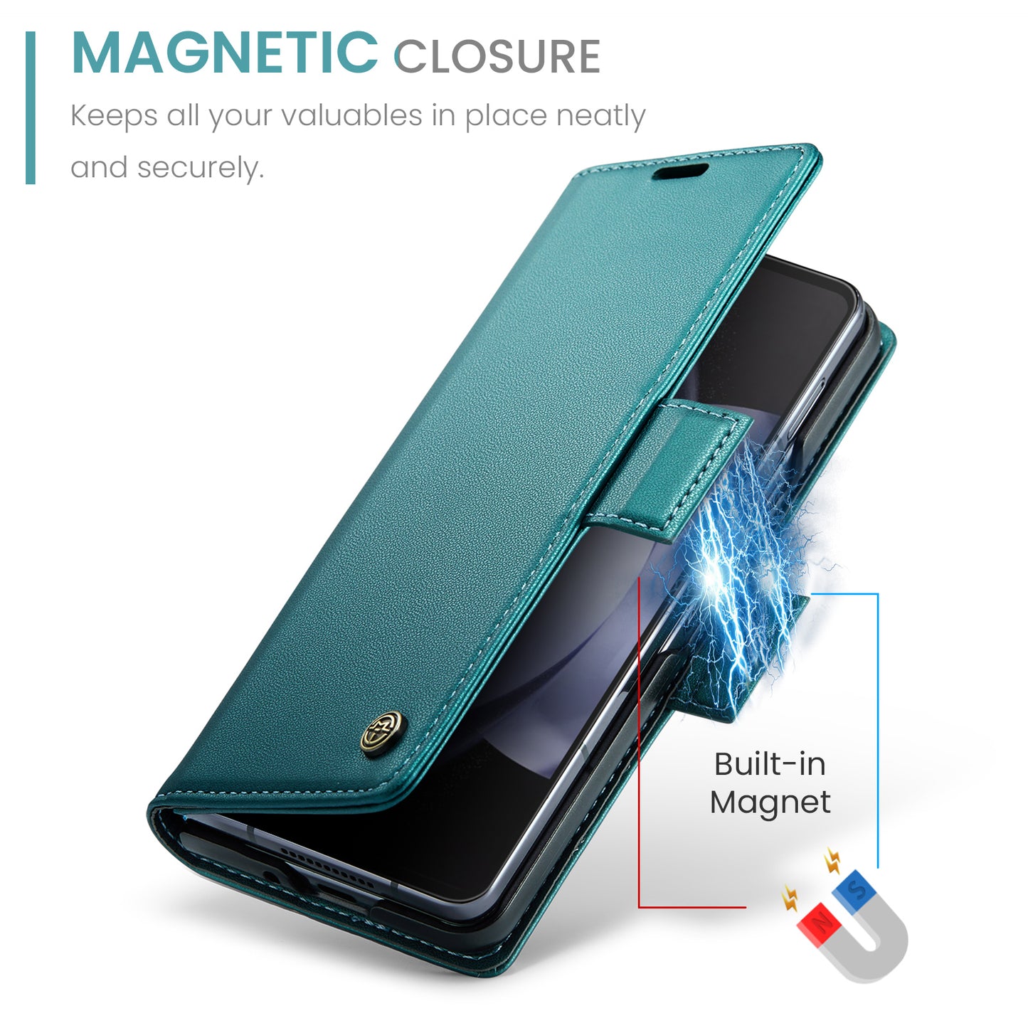 CASEME 023 Series For Samsung Galaxy Z Fold6 5G Case RFID Blocking Wallet Stand Phone Cover - Green
